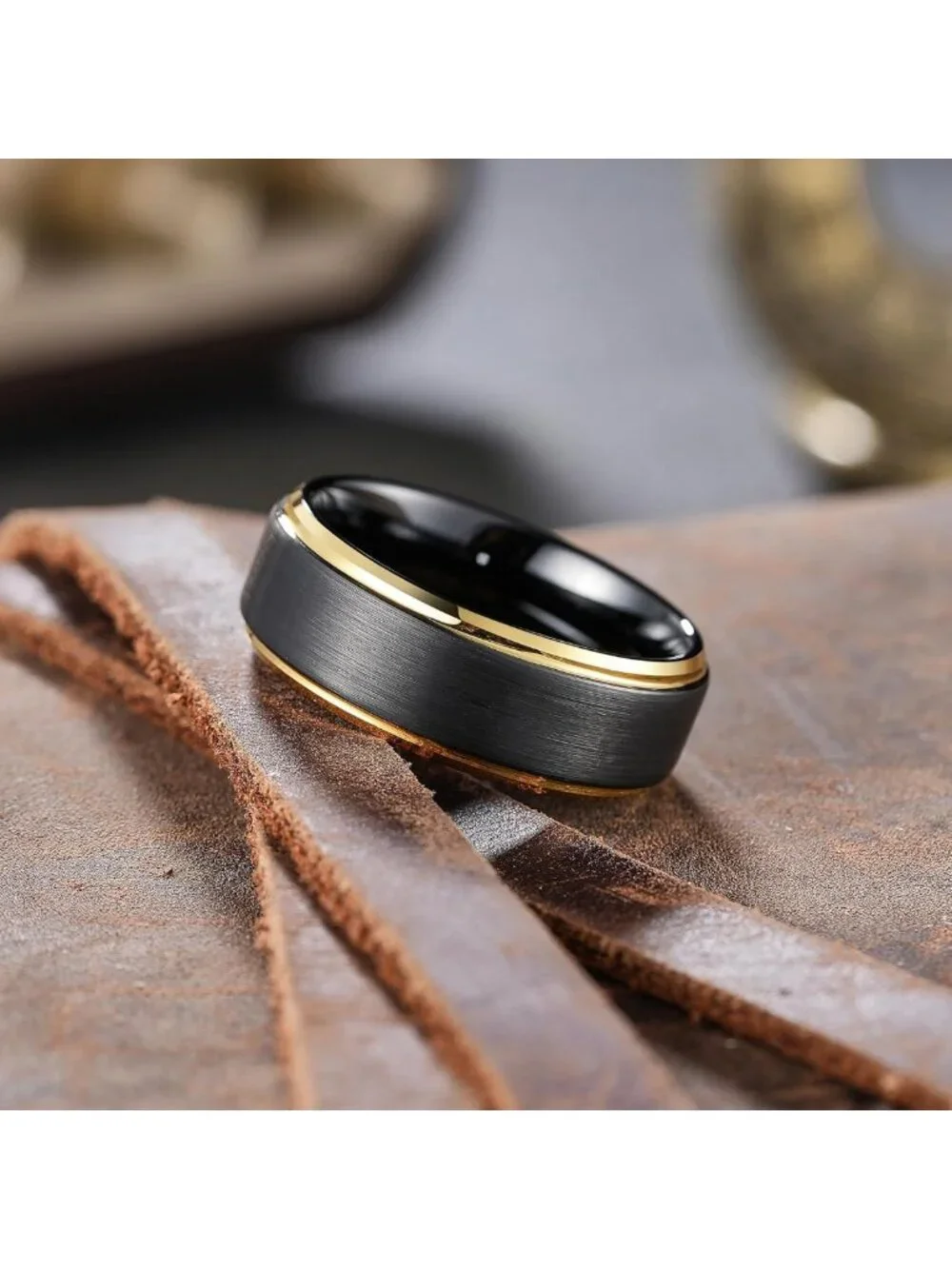 Two-Tone Matte Wedding Band for Men, Tungsten Carbide, Comfort Fit, Anniversary